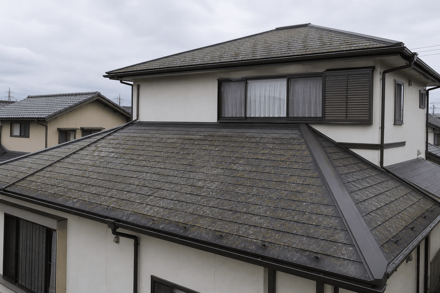 塗装前の傷みが見える屋根