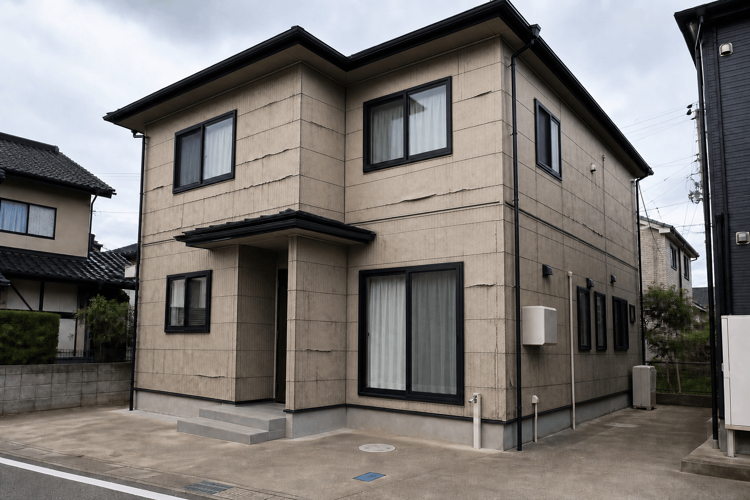 野々市市の外壁カバー工法施工前の劣化した外壁