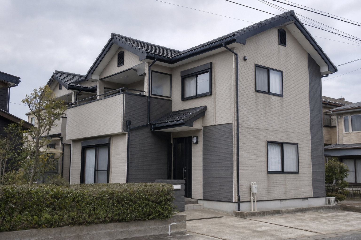 金沢市の外壁塗装施工前の色あせた住宅外観